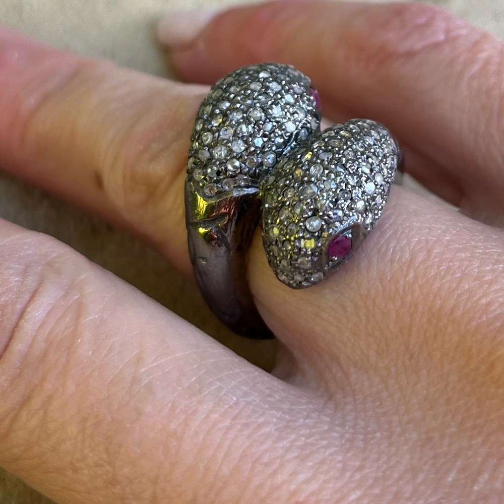 Diamond And Ruby Snake Head Ring - image 3